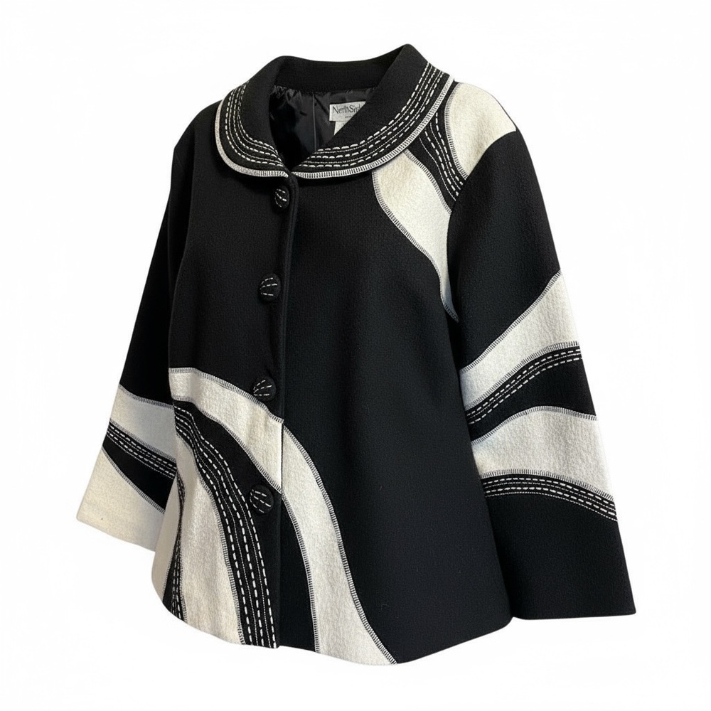 NWT Northstyle Black & Off-White Wool Blazer Size Large